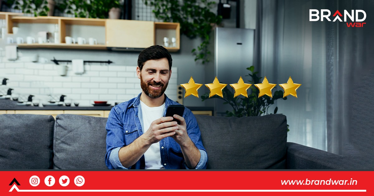 A satisfied customer gives a 5-star rating on a digital platform, indicating excellent service and high satisfaction.